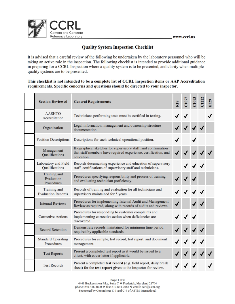 Pre-Inspection Checklists